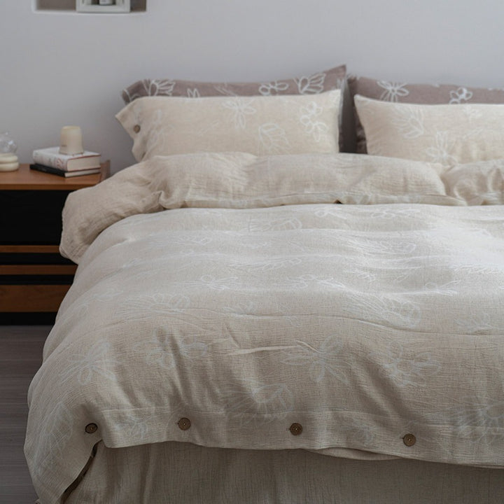 Wabi Sabi Floral Cotton Linen Bedding Set