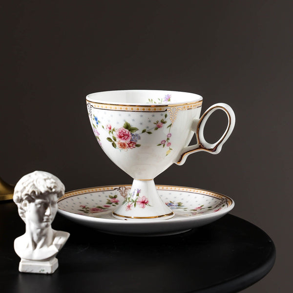 Footed Vintage Floral Teacup Set