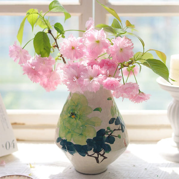 Green Rose Ceramic Vase