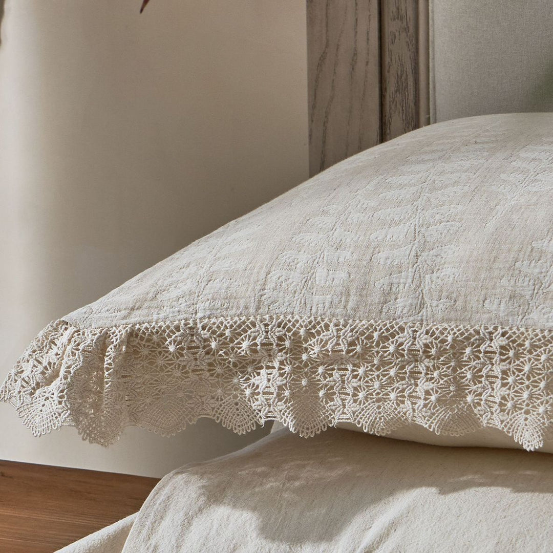 Lace Trim Cotton Linen Bedding Set