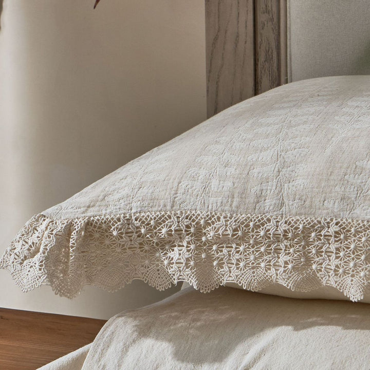 Lace Trim Cotton Linen Bedding Set