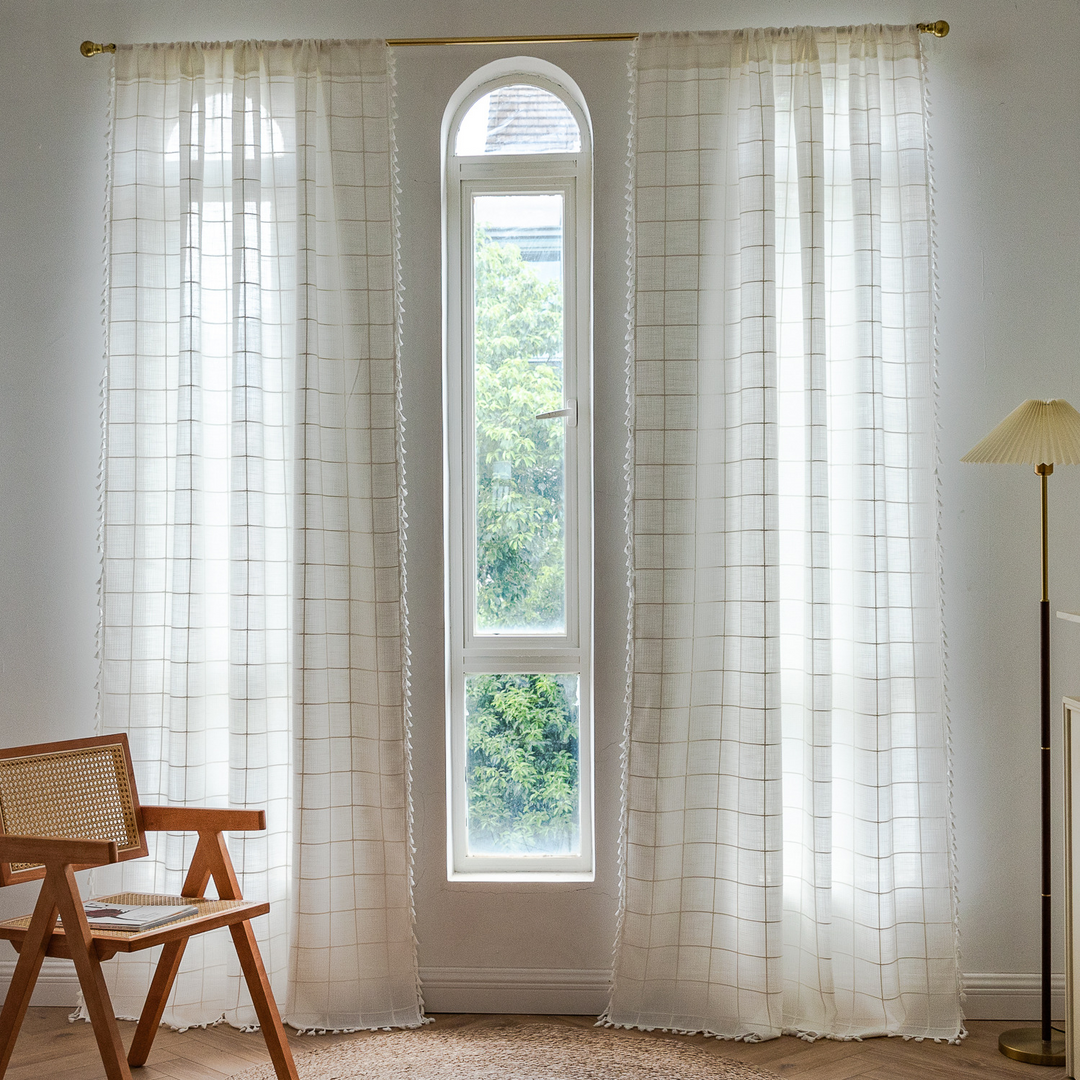 Sunlit Check Fringe Curtain