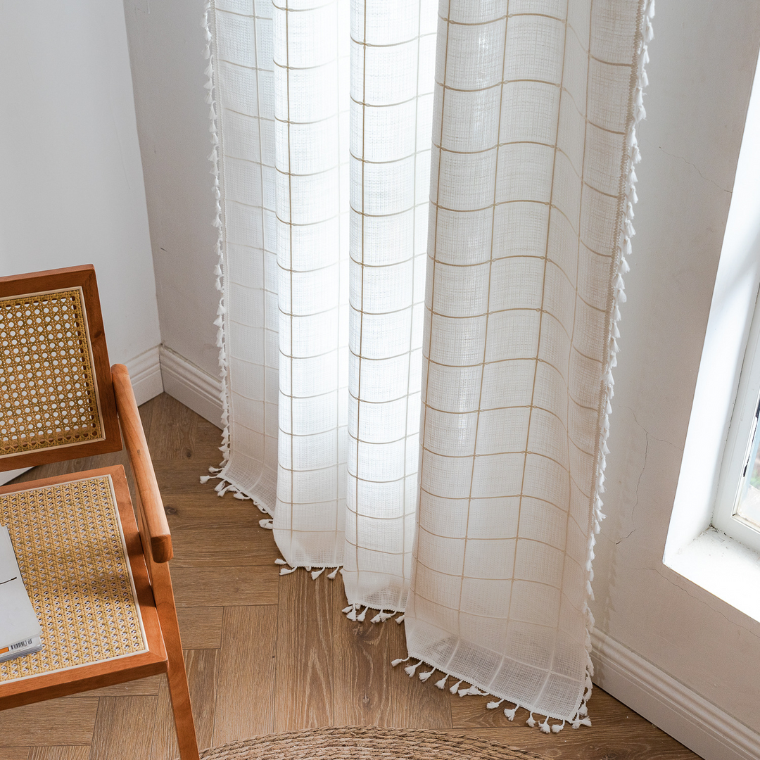 Sunlit Check Fringe Curtain