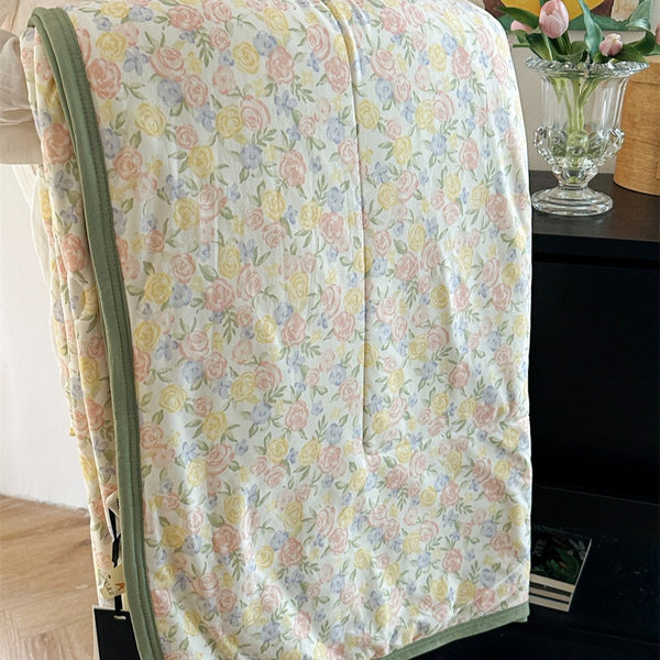 Vivid Floral Summer Quilted Blanket