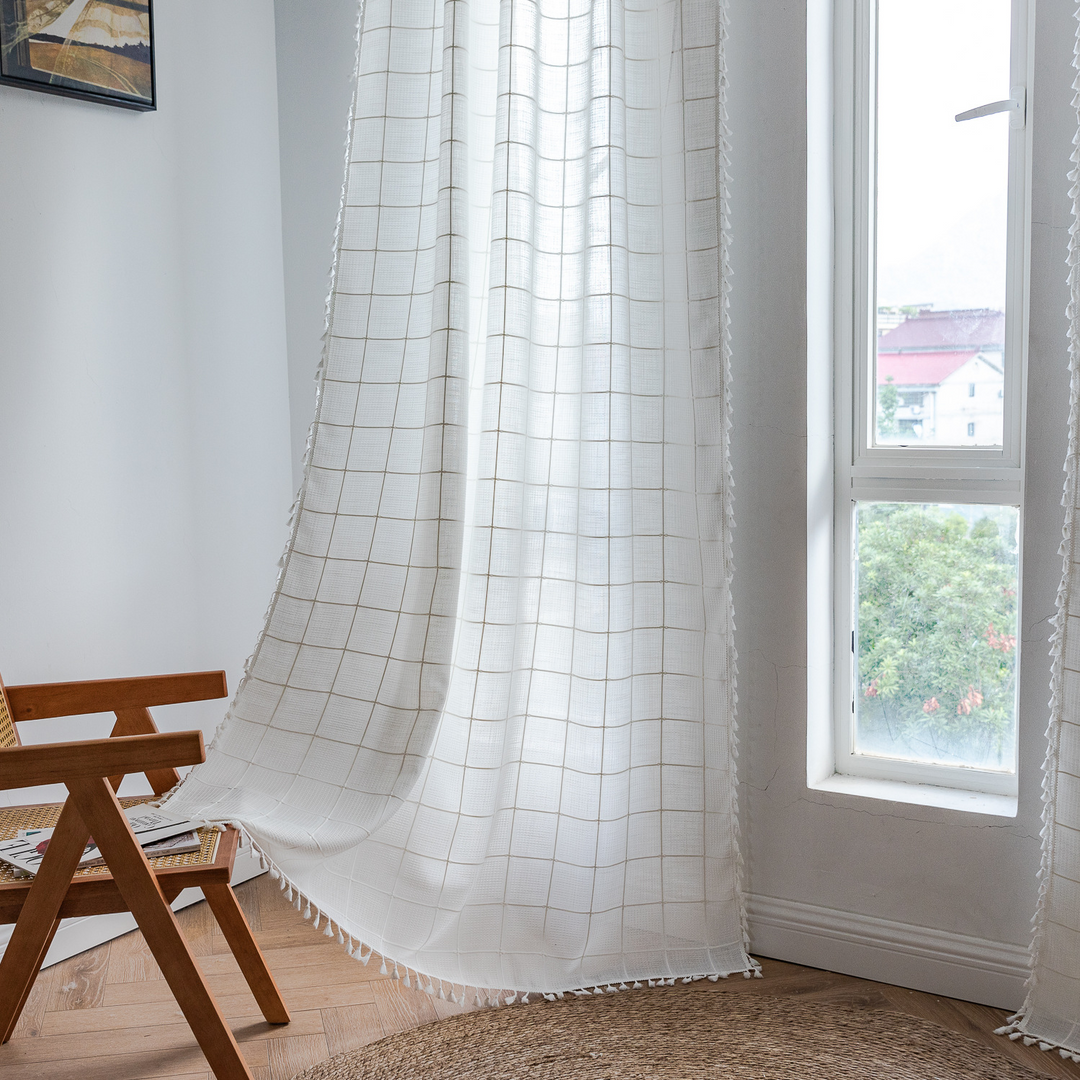 Sunlit Check Fringe Curtain