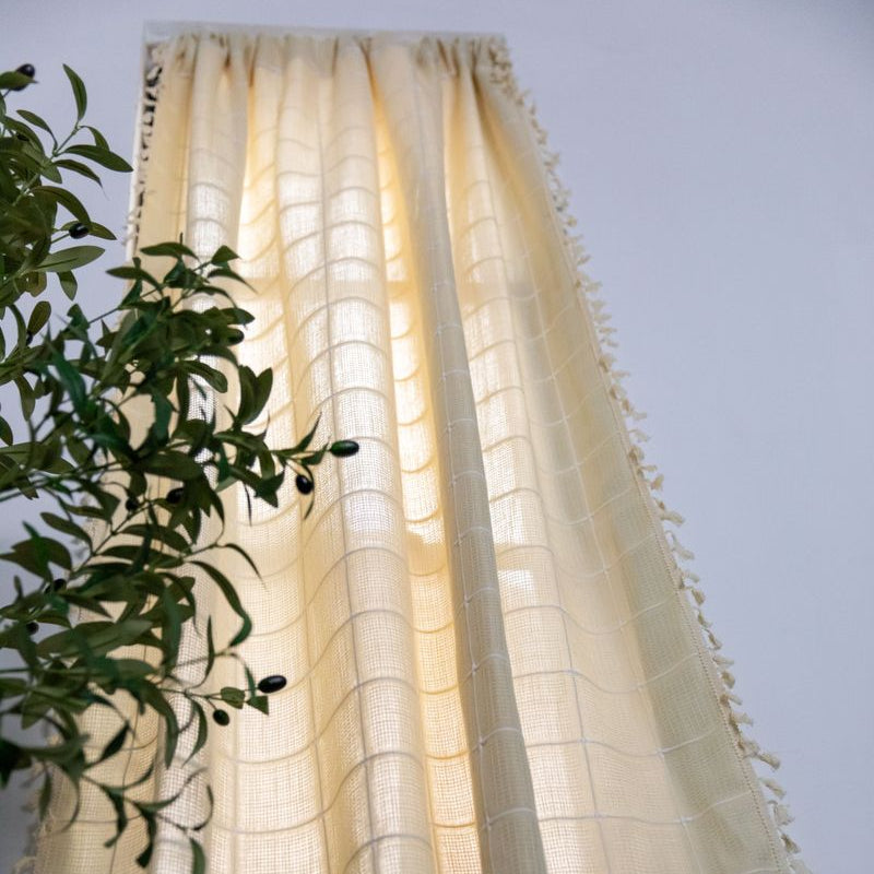 Sunlit Check Fringe Curtain -- Delicors