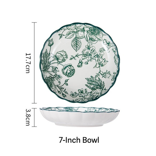 Vintage Green Flora Ceramic Dinnerware Set