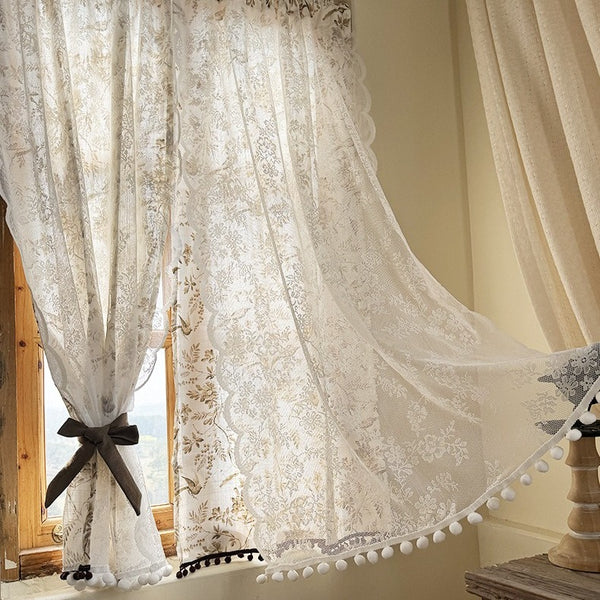 Dancing Bird & Lace Double-Layer Curtain