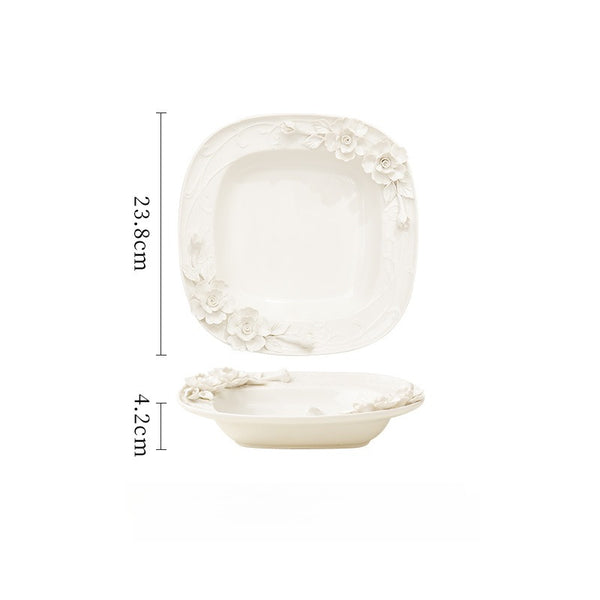 Beauty Rose Embossed Square Plate