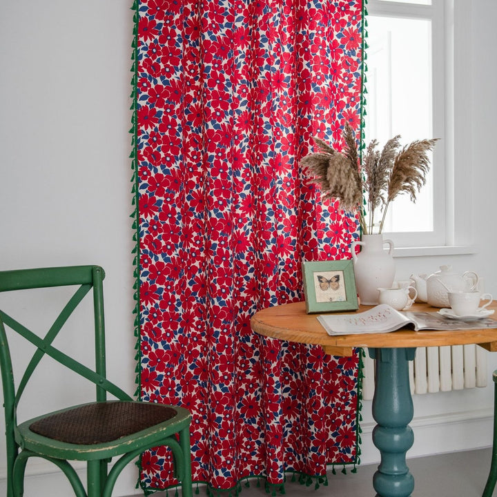 Vibrant Floral Tassel Curtain