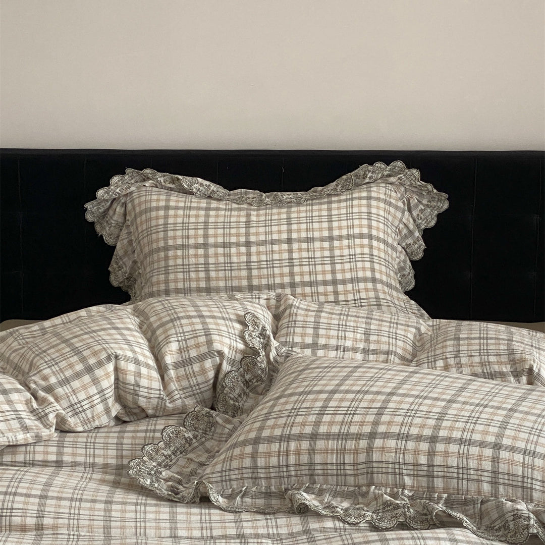 Japanese Tartan Ruffle Bedding Set