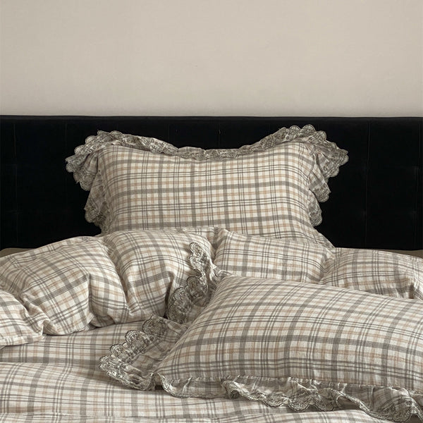 Japanese Tartan Ruffle Bedding Set