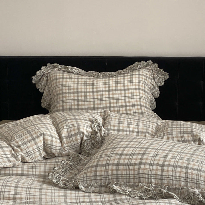 Japanese Tartan Ruffle Bedding Set