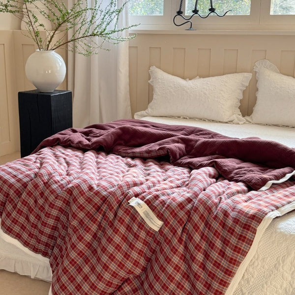 Cherry Check Summer Quilted Blanket