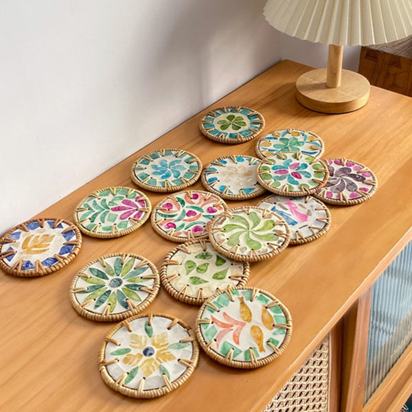 Shell Art Round Coaster Set