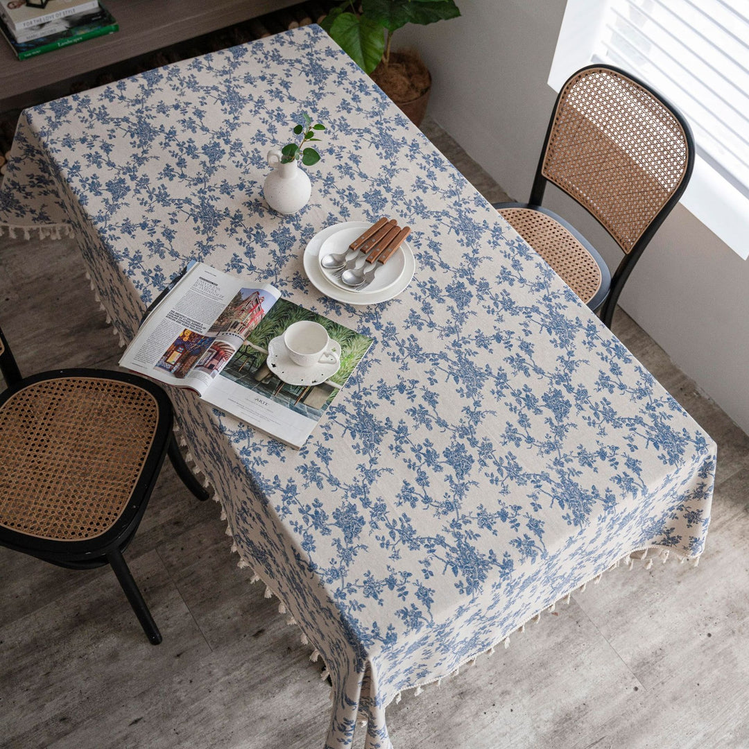 Retro Blooming Blue Table Cloth