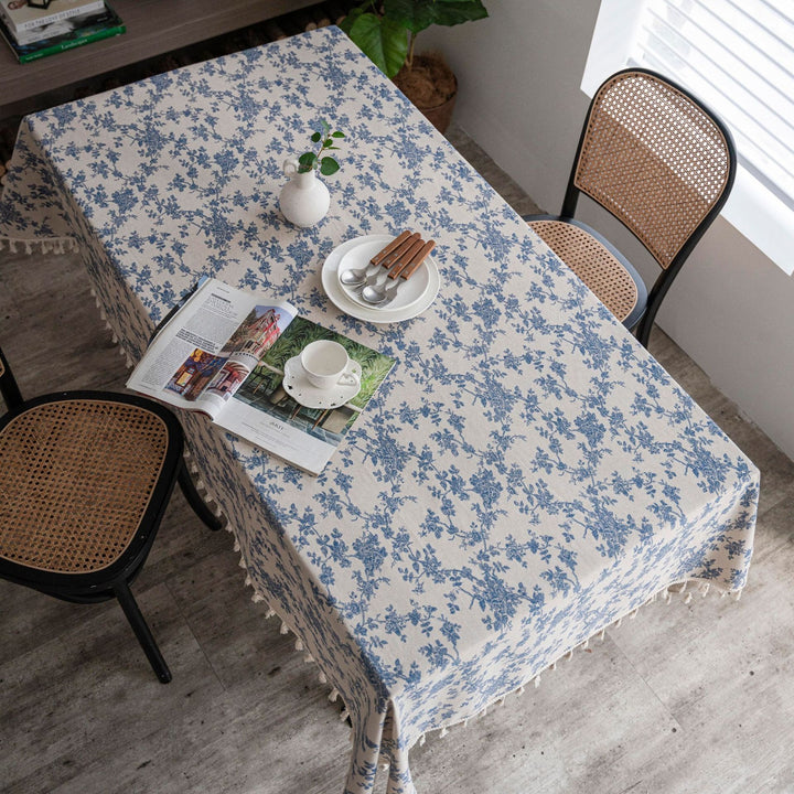 Retro Blooming Blue Table Cloth