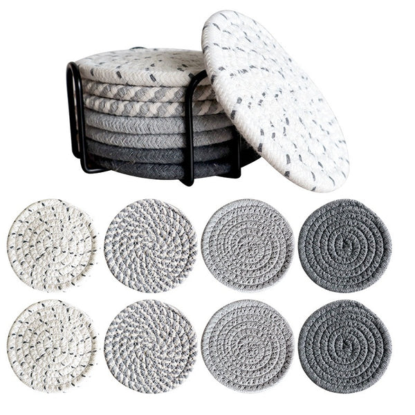 Everyday Round Cotton Coaster 8-Piece Set