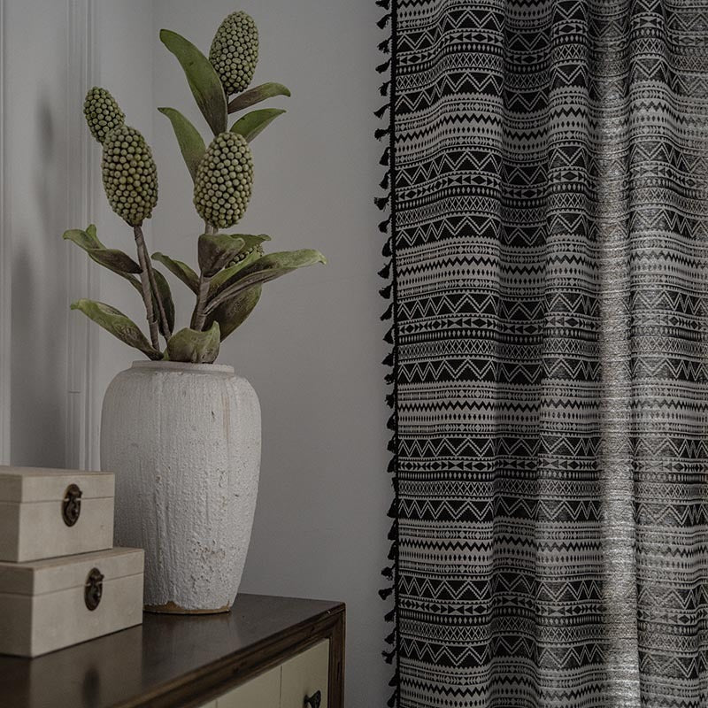 Wild Black Geometry Tassel Curtain