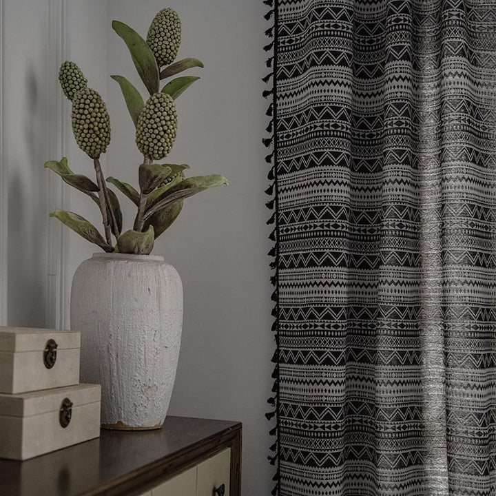 Wild Black Geometry Tassel Curtain