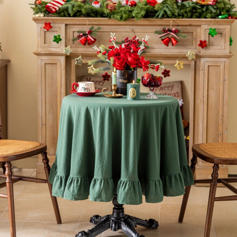 Block Colour Ruffle Round Tablecloth