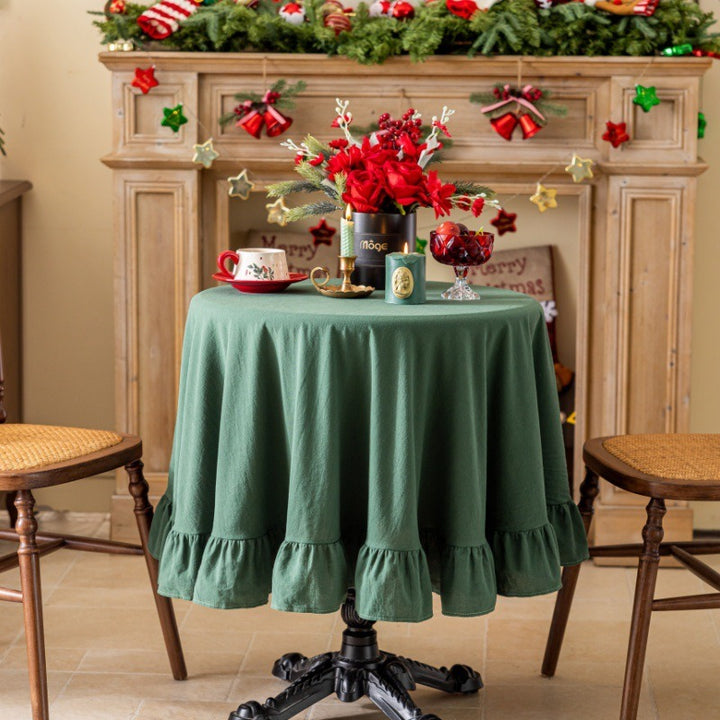 Block Colour Ruffle Round Tablecloth