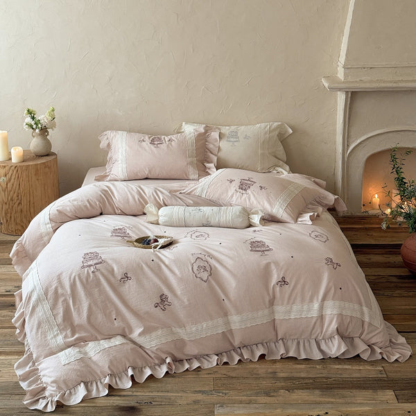 Romantic Heart Cotton Linen Bedding Set