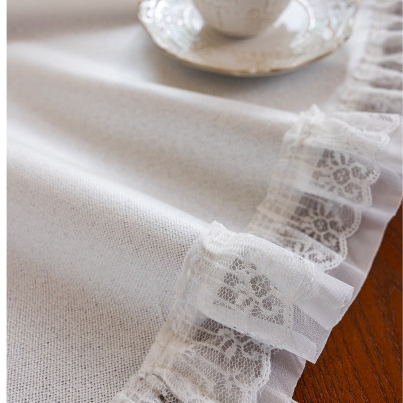 White Lace Trim Tablecloth