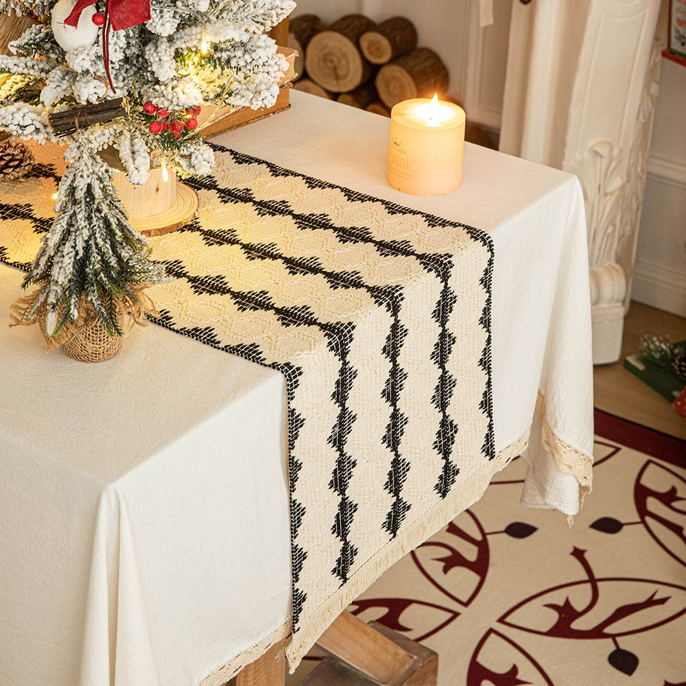 Woven Holiday Fringe Table Runner