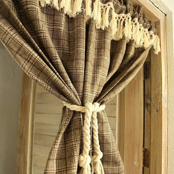 Farmhouse Camel Plaid Cabinet Curtain