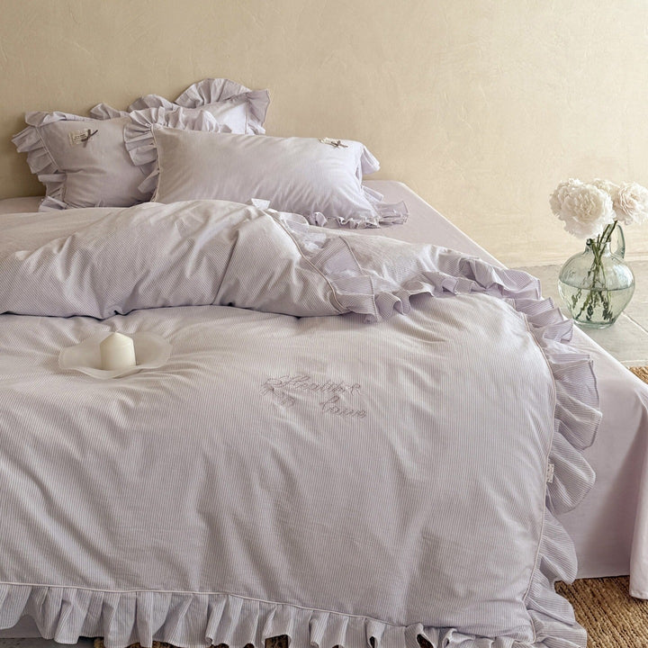 Lavender Ruffle Stripe Bedding Set - FINAL SALE
