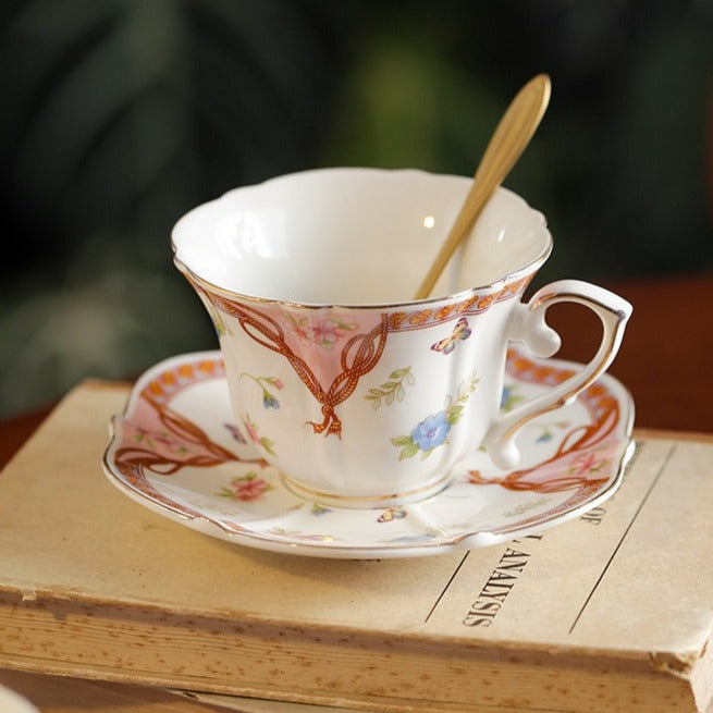 Scalloped Rope Floral Teacup Set