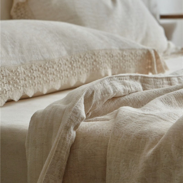 Lace Trim Cotton Linen Summer Quilted Blanket