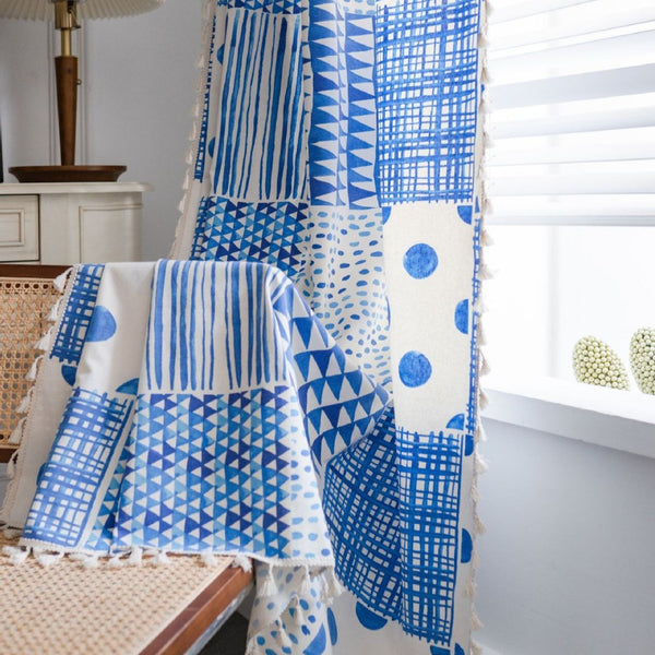 Indigo Patchwork Tassel Curtain