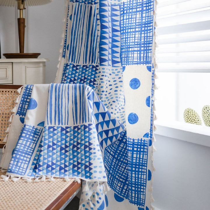 Indigo Patchwork Tassel Curtain