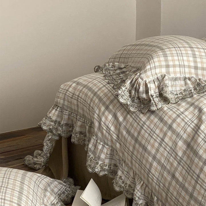Japanese Tartan Ruffle Bedding Set