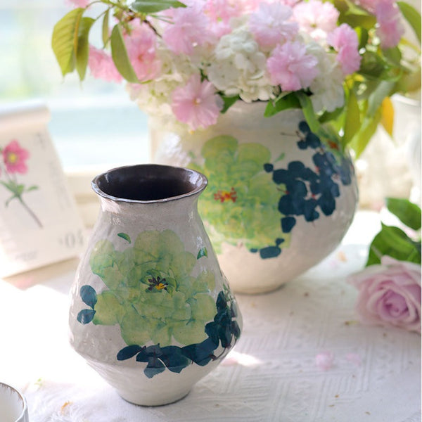 Green Rose Ceramic Vase