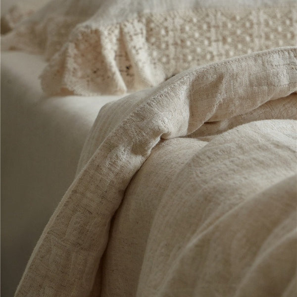 Lace Trim Cotton Linen Summer Quilted Blanket