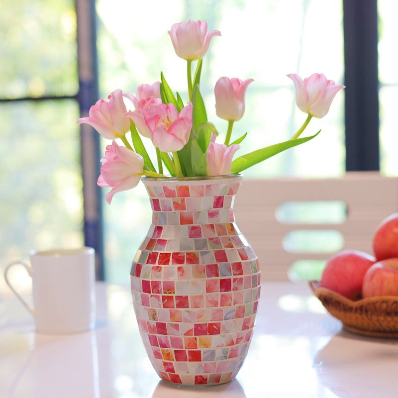 Pink Mosaic Glass Vase