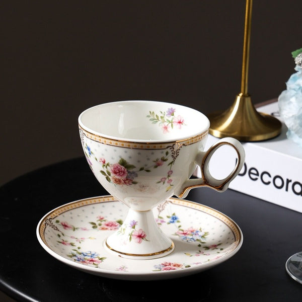 Footed Vintage Floral Teacup Set