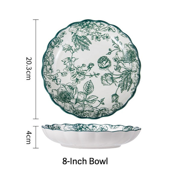 Vintage Green Flora Ceramic Dinnerware Set