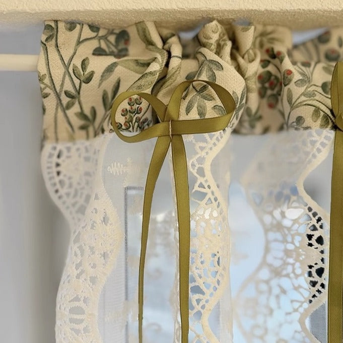 Rural Green & Lace Cabinet Curtain