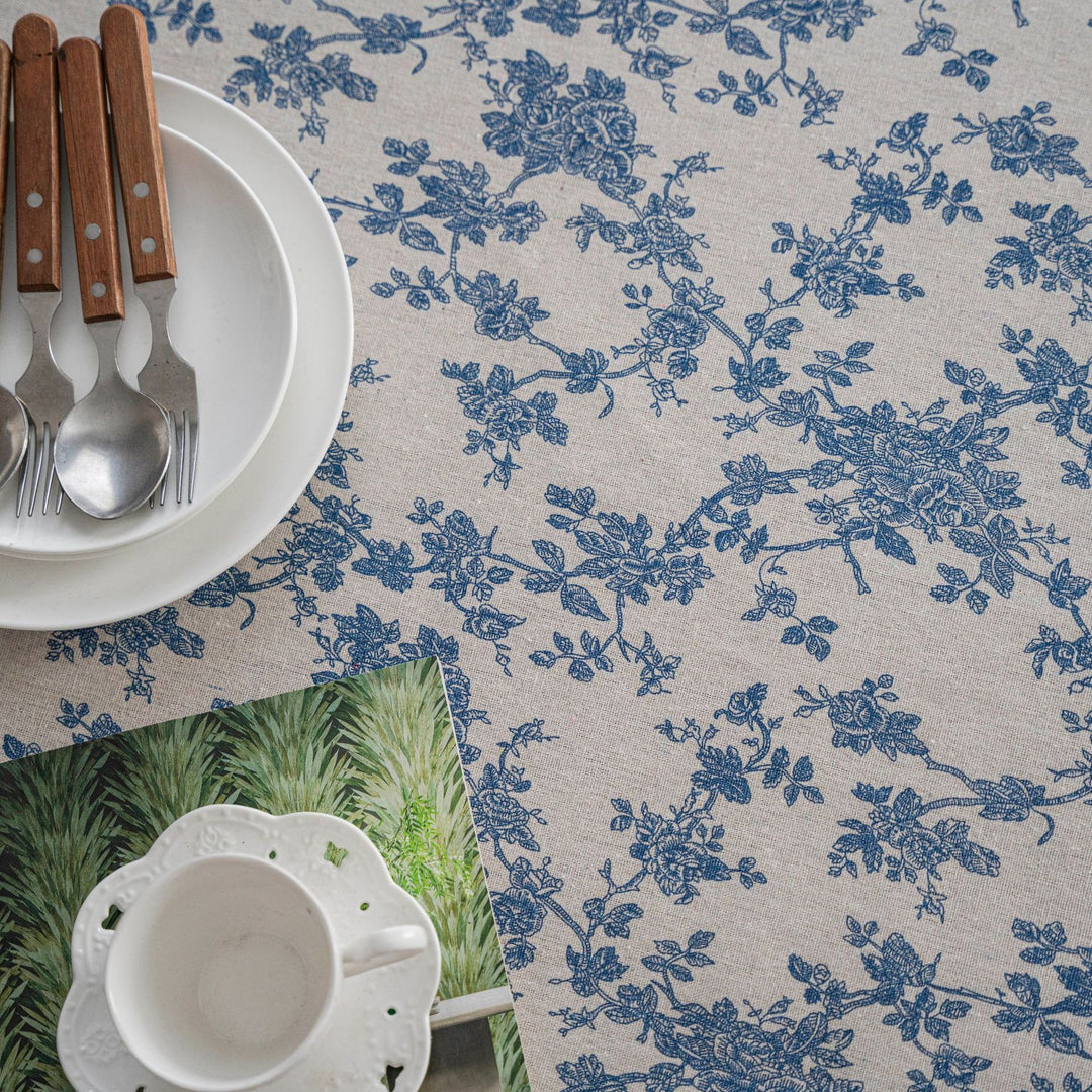 Retro Blooming Blue Table Cloth