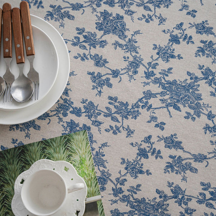 Retro Blooming Blue Table Cloth