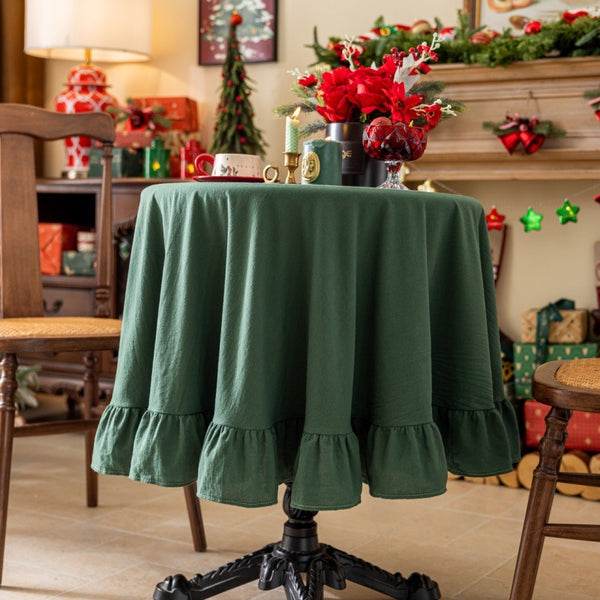 Block Colour Ruffle Round Tablecloth