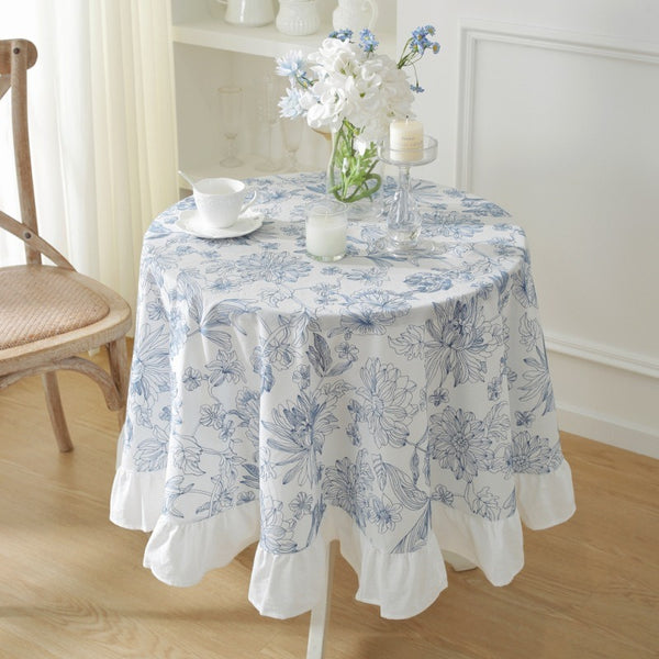 Blue Floral Tablecloth