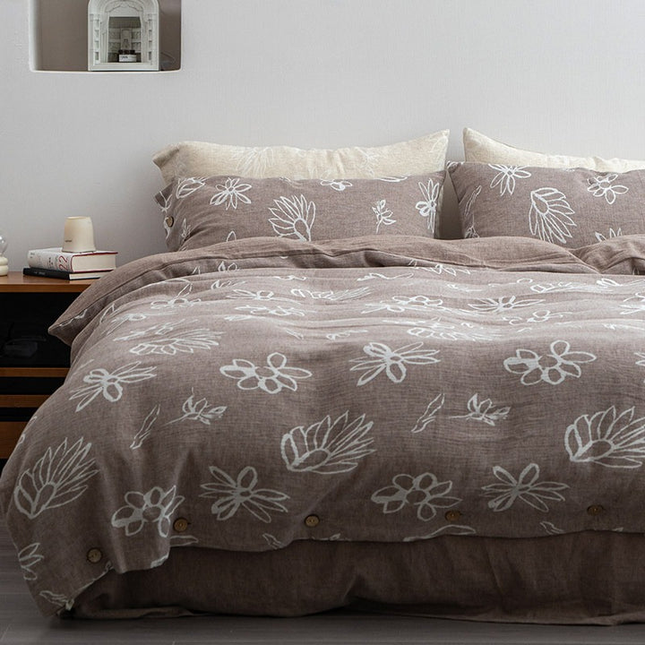 Wabi Sabi Floral Cotton Linen Bedding Set