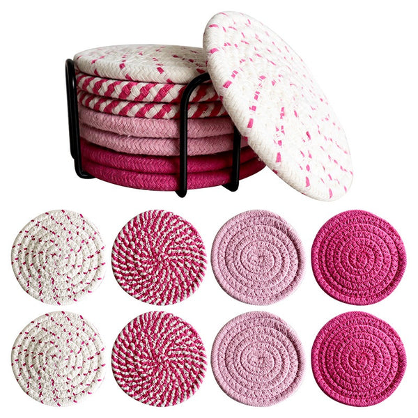 Everyday Round Cotton Coaster 8-Piece Set