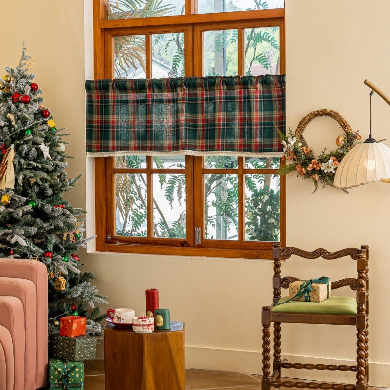 Lace Trim & Tartan Cabinet Curtain