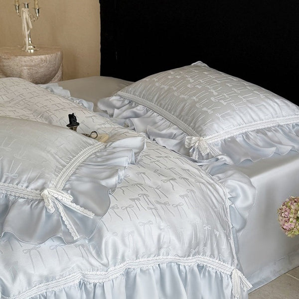 Vivian Bow Jacquard Summer Quilted Blanket Set